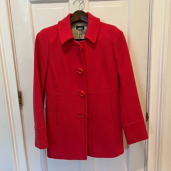 J. Crew Classic Lady Day Coat Red Pink Italian Double Cloth Wool Blend US 8 - Picture 4 of 16